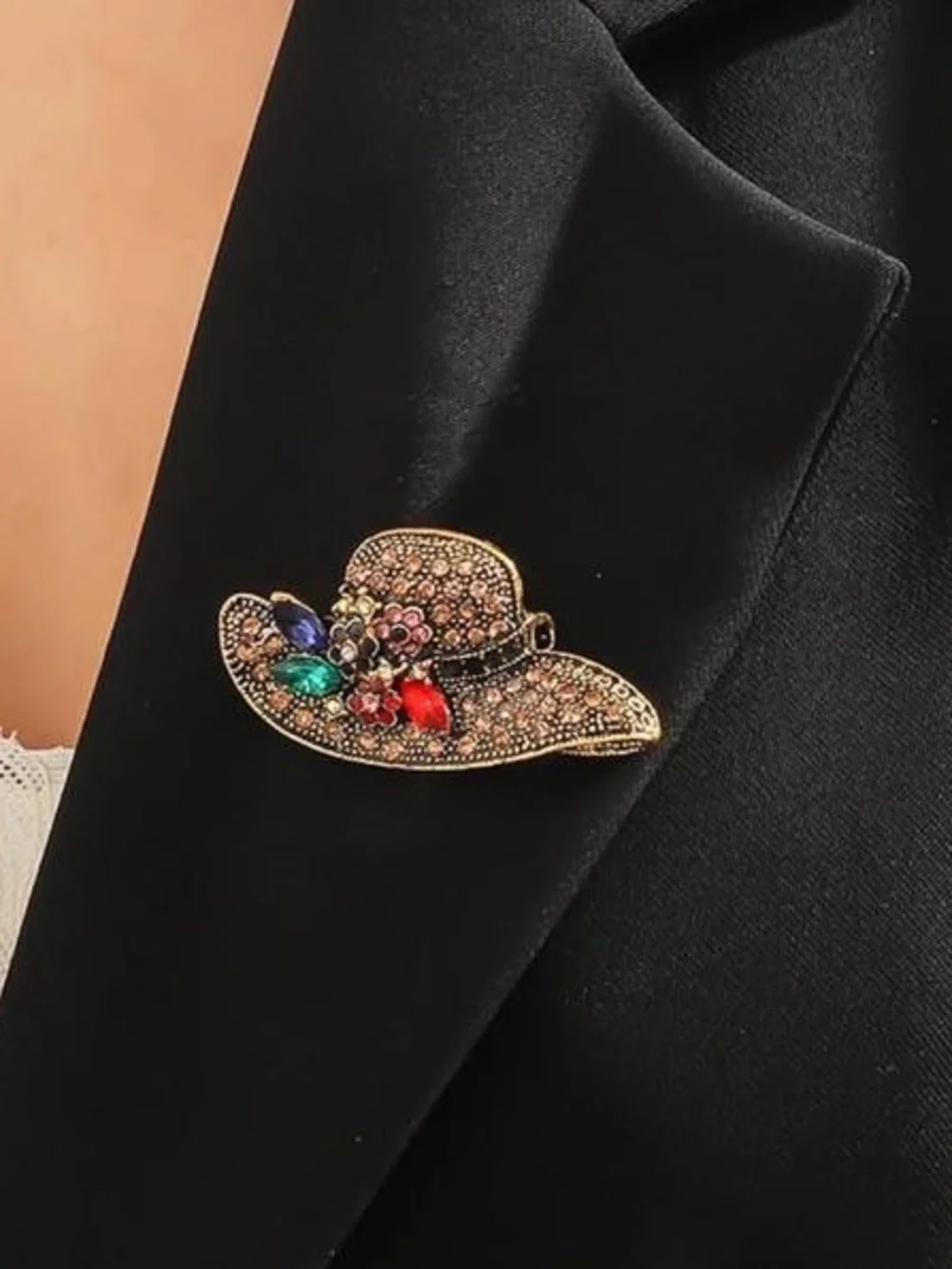 Anthropologie Multicolor Crystal Hat Brooch